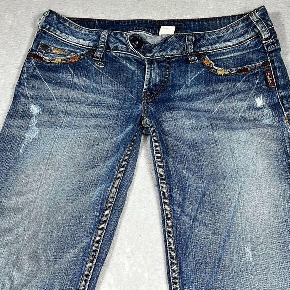 Silver Jeans Womens 29 Boot Cut Low Rise Dark Wash Denim Stretch Inseam 33 in - Picture 2 of 16